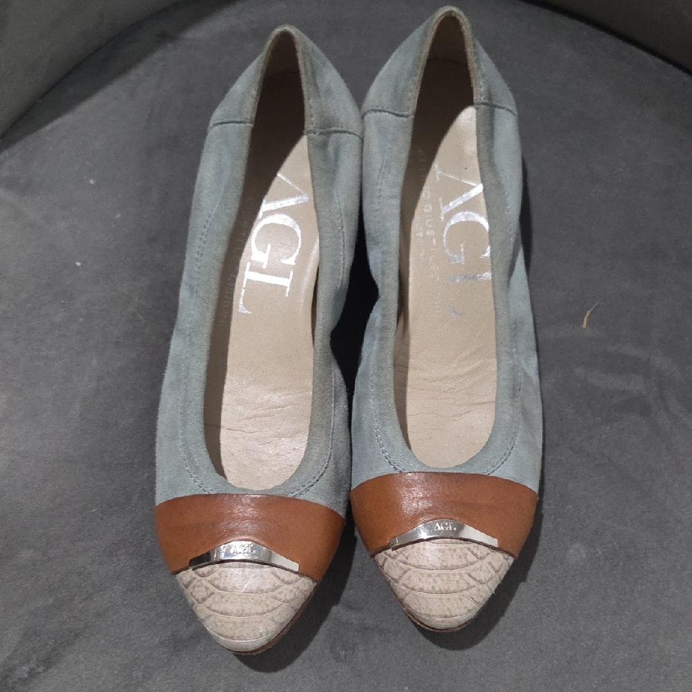 AGL Blue and Brown Suede Flats